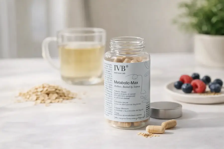 suplemento natural para activar el metabolismo con cápsulas y alimentos saludables